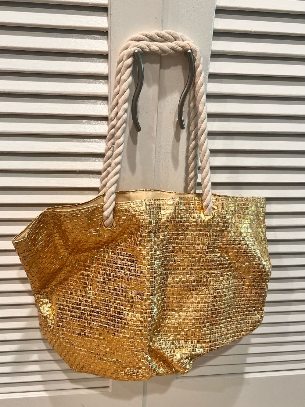 Gold Sequin Tote Bag with Rope Handles